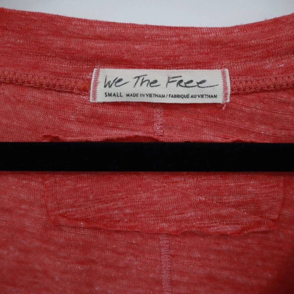 We The Free Distressed‎ Tee Women S Red Boho Coastal Oversized Casual Slouchy